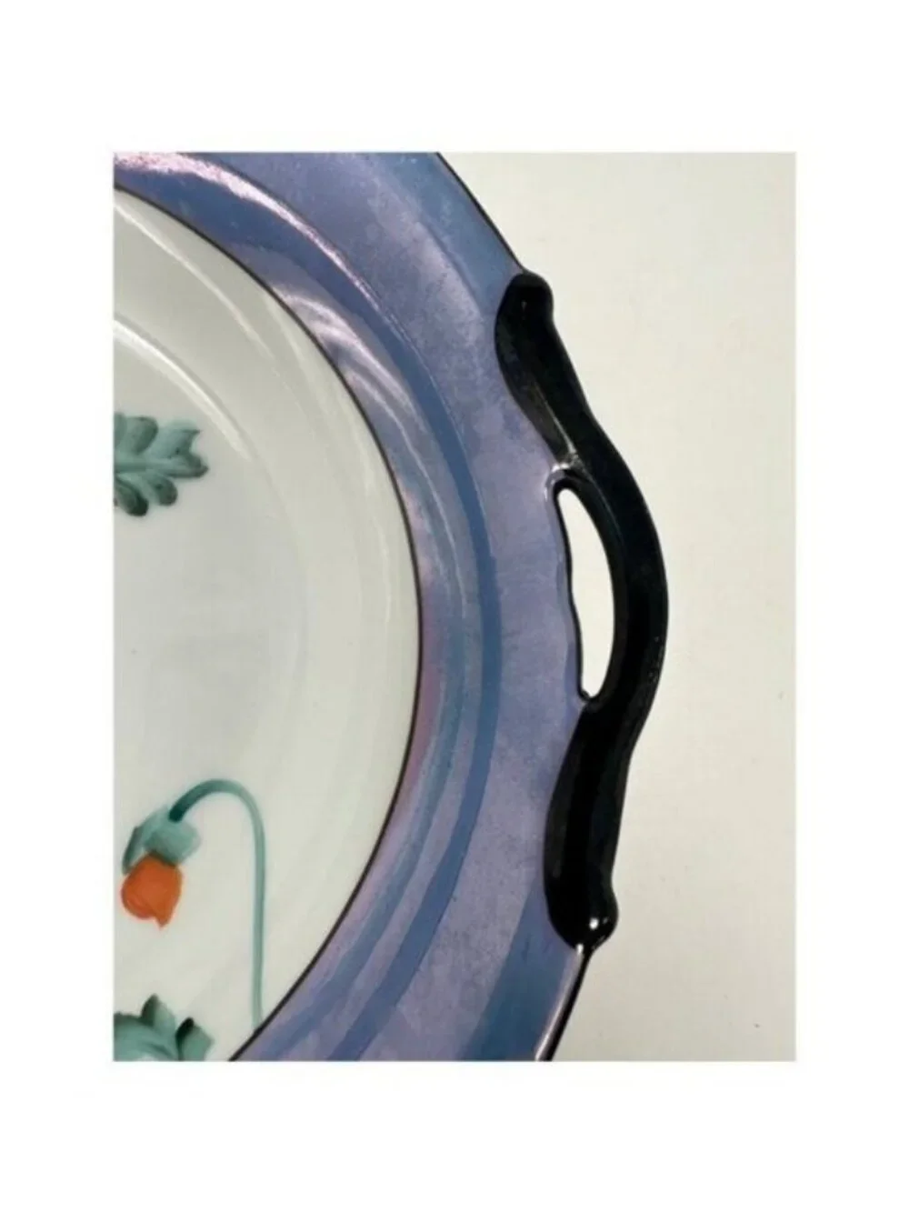 NORITAKE MORIMURA TWO HANDLED SERVING BOWL Floral Art Deco Blue Luster Ware